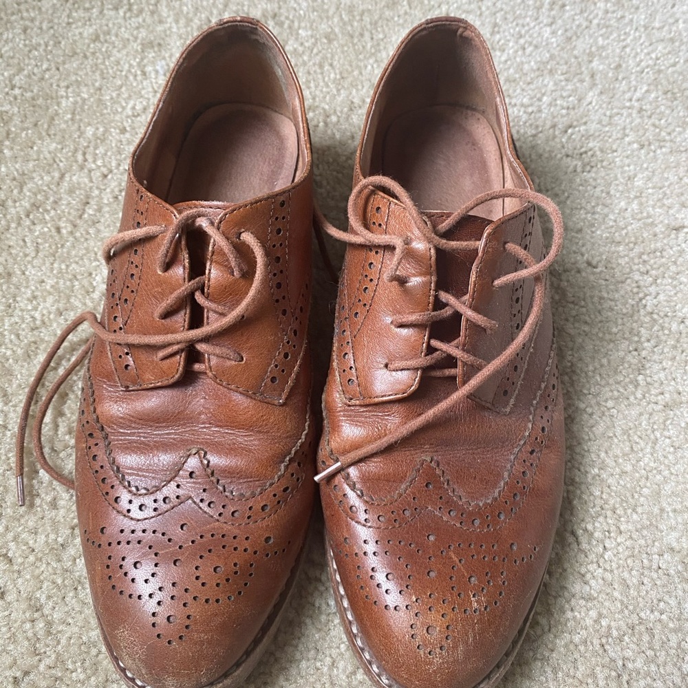 Madewell Tan Leather Lace-Up Booties